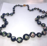 Vintage Chinese export beaded necklace porcelain ceramic cloisonné style enamel glazed long Beautiful floral beads antique