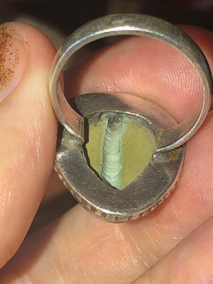Unusual green gemstone turquoise? Avocado agate? Sterling silver 925 ring teardrop Size 7