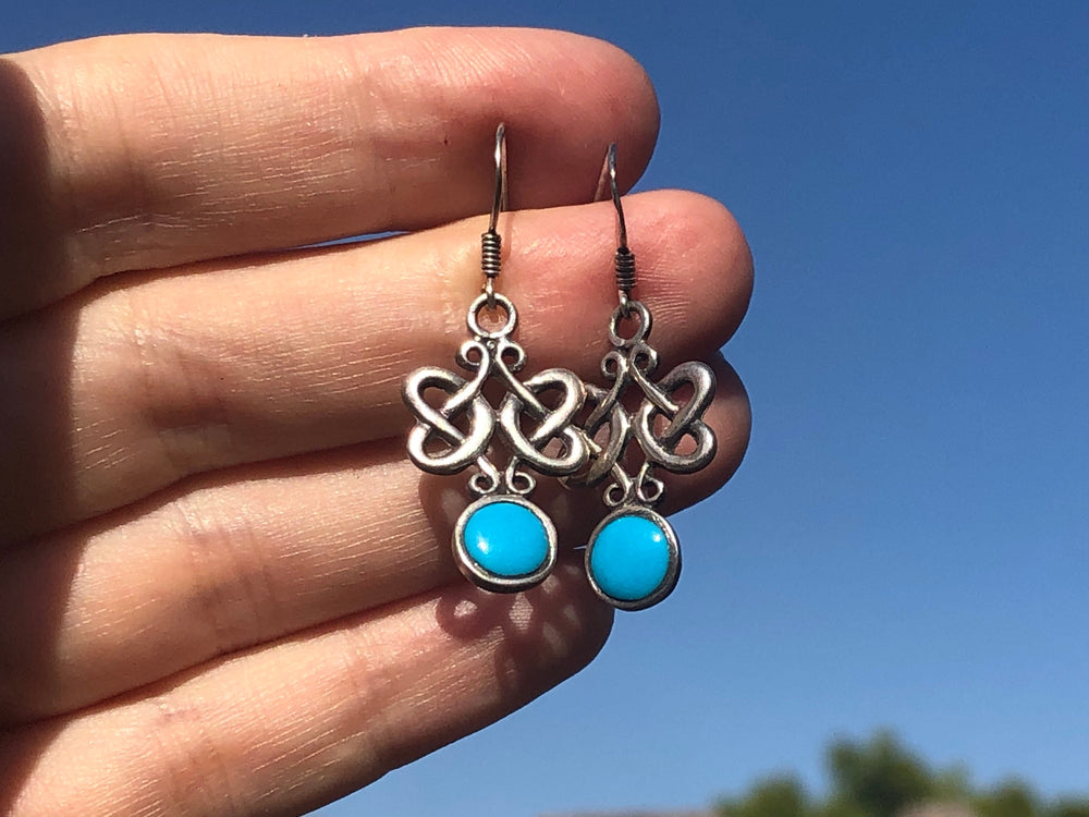 Sterling silver turquoise Celtic trinity knot earrings 925