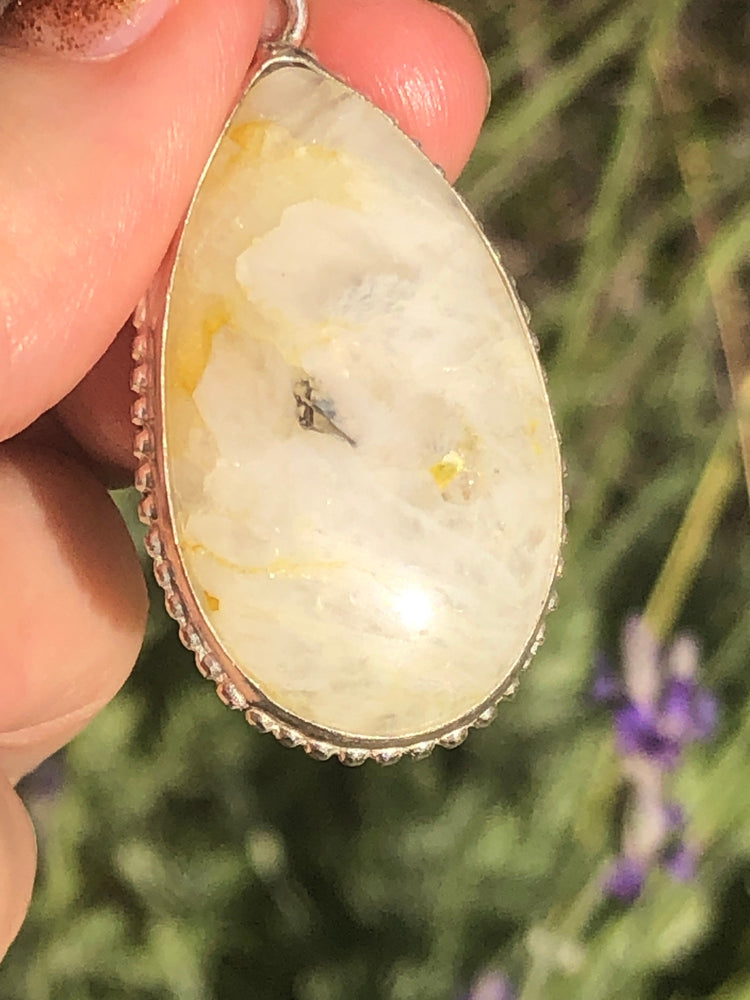 Sterling silver lemon yellow and white quartz gemstone pendant 4 necklace Teardrop