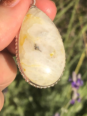 Sterling silver lemon yellow and white quartz gemstone pendant 4 necklace Teardrop