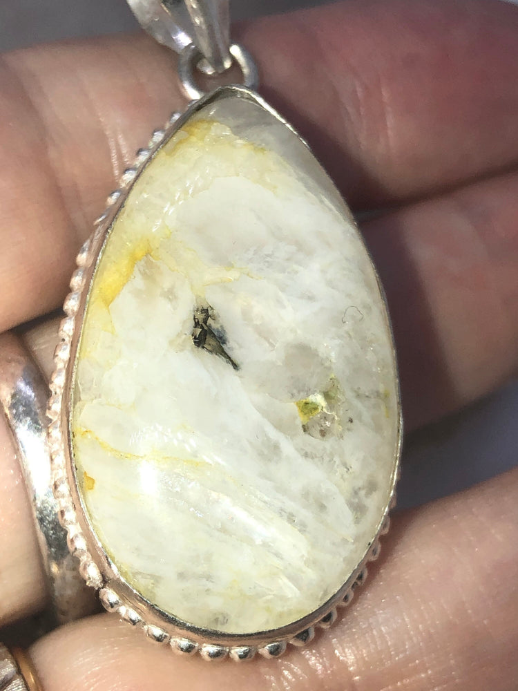 Sterling silver lemon yellow and white quartz gemstone pendant 4 necklace Teardrop