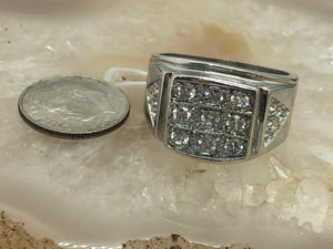 Vintage men’s cz ring statement 10.75 silver tone