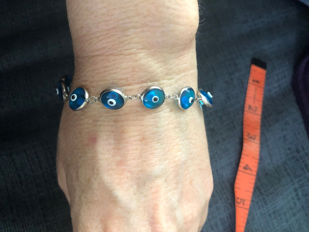 Beautiful sterling silver glass Evil eye cobalt blue bracelet 925 Good luck!!