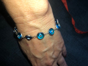 Beautiful sterling silver glass Evil eye cobalt blue bracelet 925 Good luck!!
