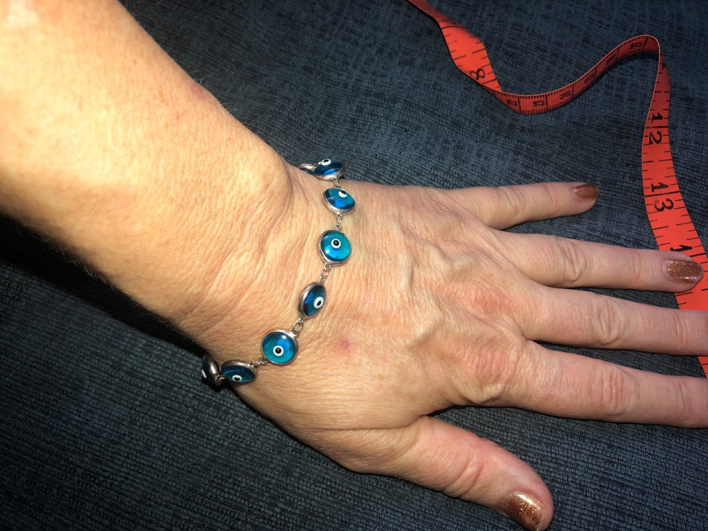 Beautiful sterling silver glass Evil eye cobalt blue bracelet 925 Good luck!!
