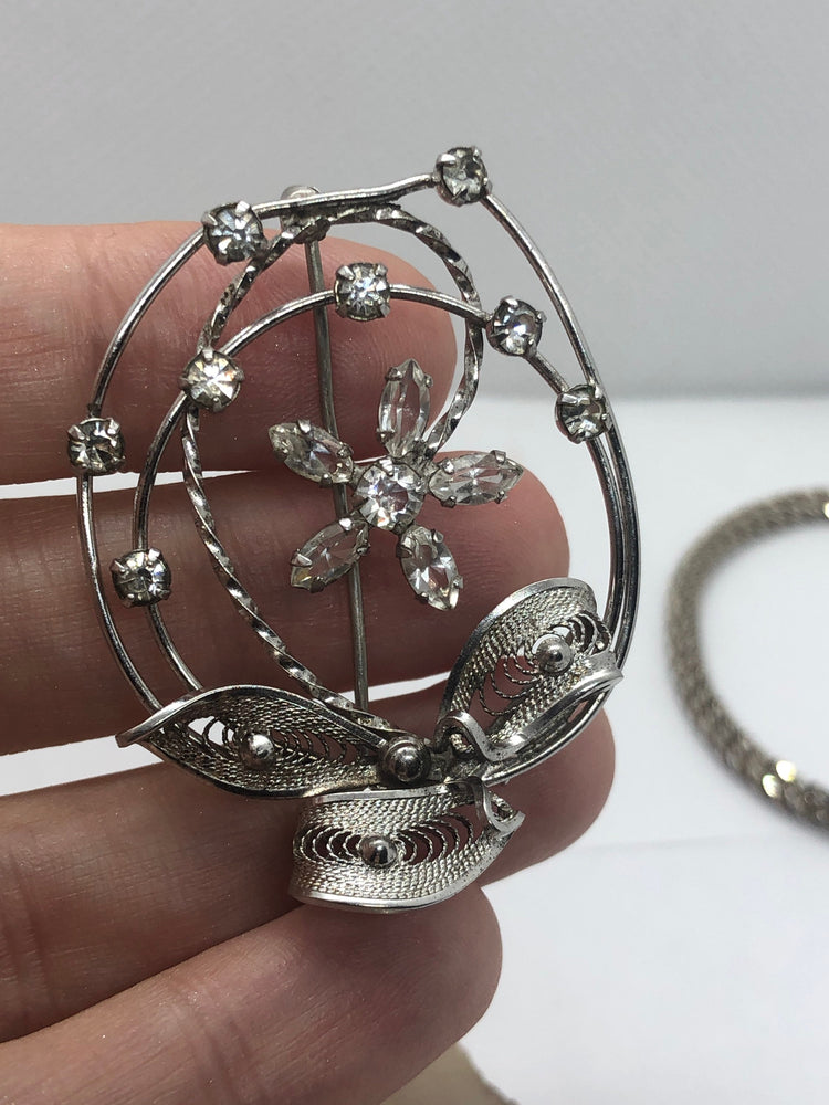 Vintage Am Lee sterling silver cz brooch pin Art Deco style