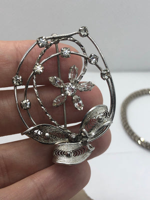 Vintage Am Lee sterling silver cz brooch pin Art Deco style