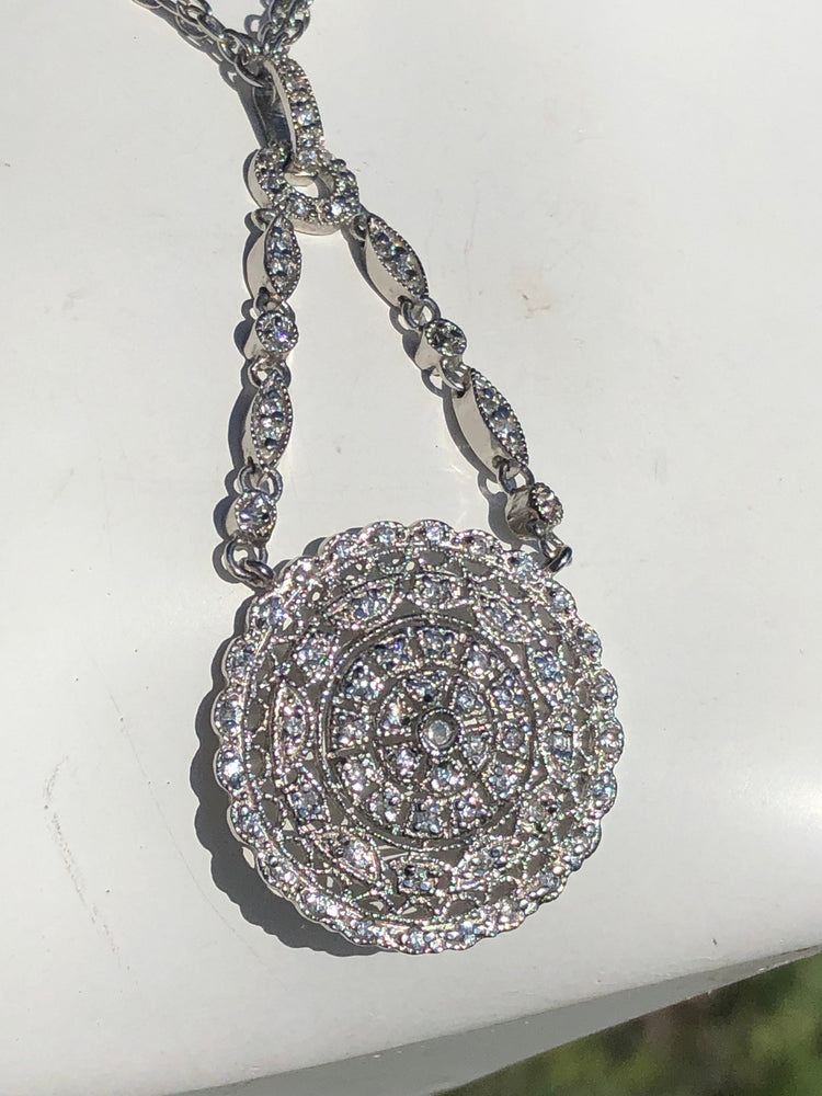 Beautiful sterling silver and cubic zirconia Y Victorian / Art deco style necklace All solid sterling silver 925 faux diamonds
