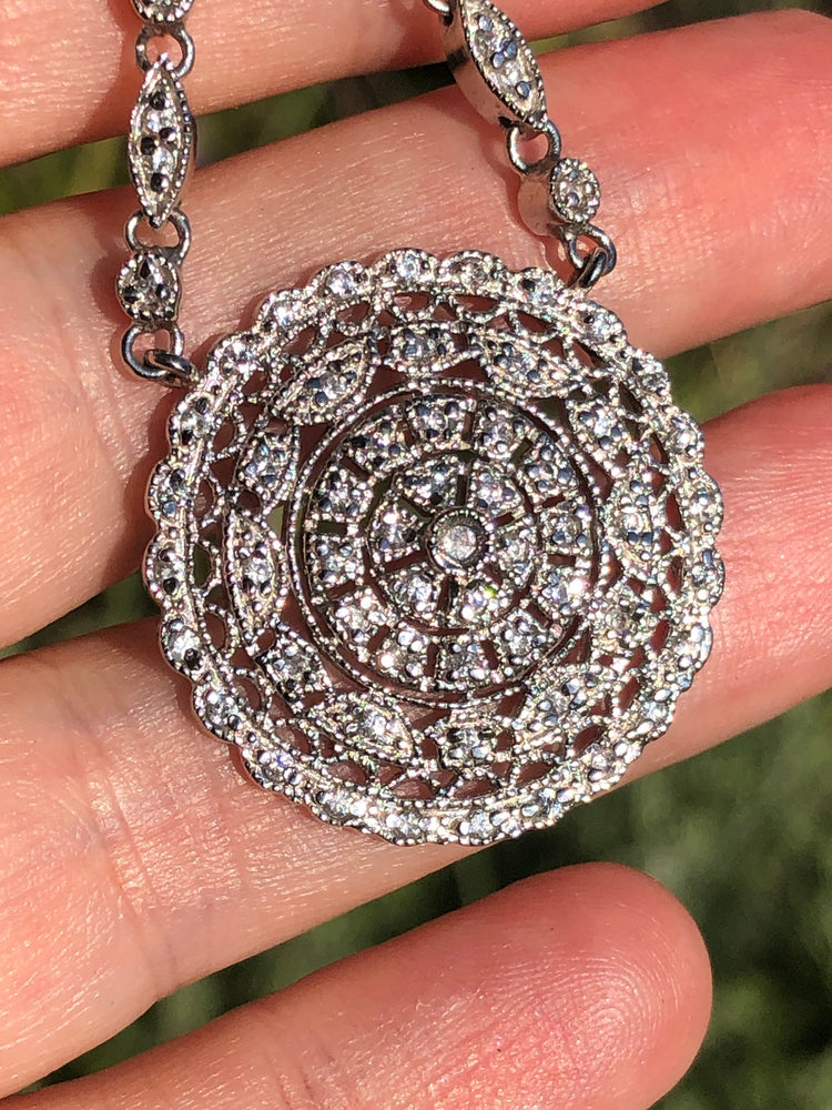 Beautiful sterling silver and cubic zirconia Y Victorian / Art deco style necklace All solid sterling silver 925 faux diamonds