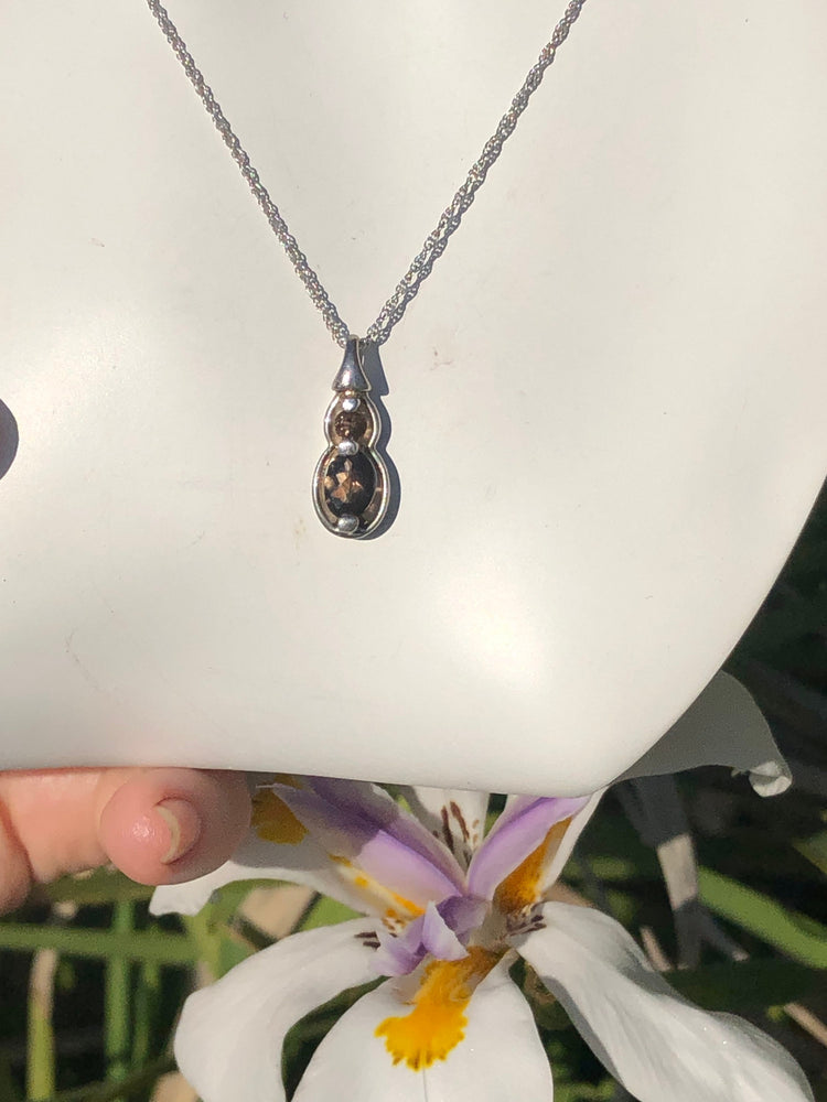 Beautiful vintage smoky topaz gemstone pendant necklace chain sterling silver 925