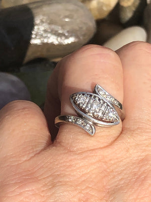 Antique art deco diamond ring 14 karat white gold 14kt kt 5.75