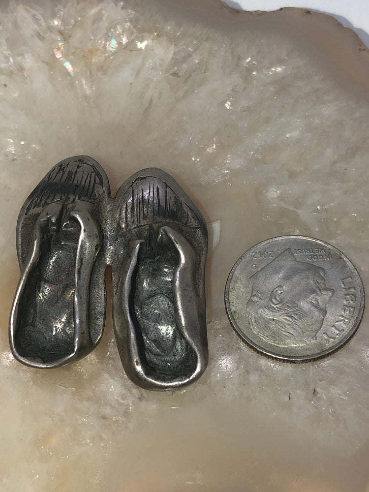 Vintage mid century modern moccasin shoes brooch pin sterling silver Nichols rare!! Southwestern style