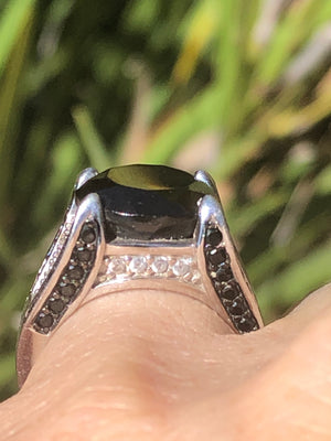 Beautiful black onyx and natural white zircon gemstone ring SG925 Sterling silver Statement ring Size 6