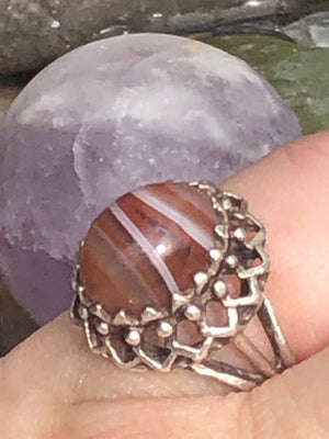 Vintage orange gemstone banded agate southwestern size 4 or for pinky sterling silver
