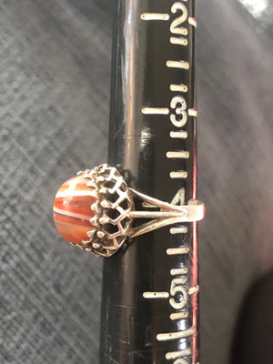 Vintage orange gemstone banded agate southwestern size 4 or for pinky sterling silver