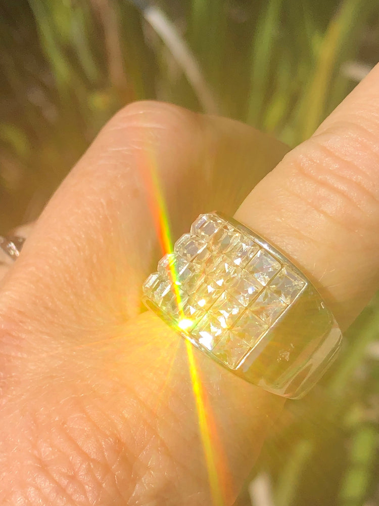 Stunning multi CZ statement ring made your bling and rainbow shine  7.75 18kt RGP