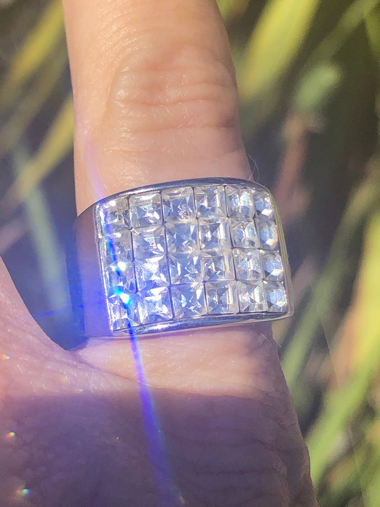 Stunning multi CZ statement ring made your bling and rainbow shine  7.75 18kt RGP