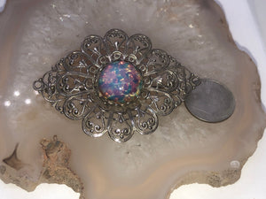 Vintage Miriam Haskell dragons breath glass Silvertone designer brooch Foil art glass