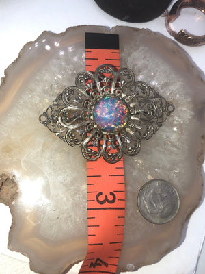 Vintage Miriam Haskell dragons breath glass Silvertone designer brooch Foil art glass