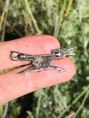 Vintage Native American Indian turquoise sterling silver roadrunner brooch southwestern