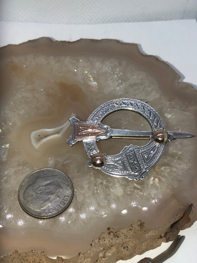 Vintage Celtic Tara brooch pin sterling silver and 18 Karat Yellow gold PA
