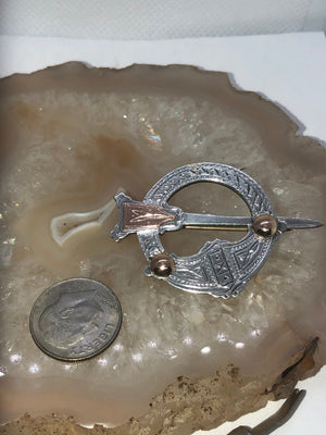 Vintage Celtic Tara brooch pin sterling silver and 18 Karat Yellow gold PA