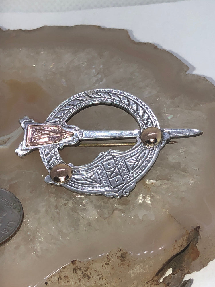 Vintage Celtic Tara brooch pin sterling silver and 18 Karat Yellow gold PA