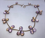 Vintage ametrine teardrop gemstone necklace/choker Sterling silver gold Vermeil faceted pear shaped cross of amethyst & citrine