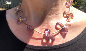 Vintage ametrine teardrop gemstone necklace/choker Sterling silver gold Vermeil faceted pear shaped cross of amethyst & citrine