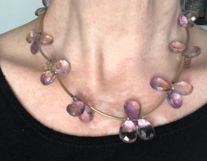 Vintage ametrine teardrop gemstone necklace/choker Sterling silver gold Vermeil faceted pear shaped cross of amethyst & citrine