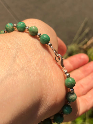Beautiful Amazonite Gemstone beaded bracelet sterling silver beads and clasp 925