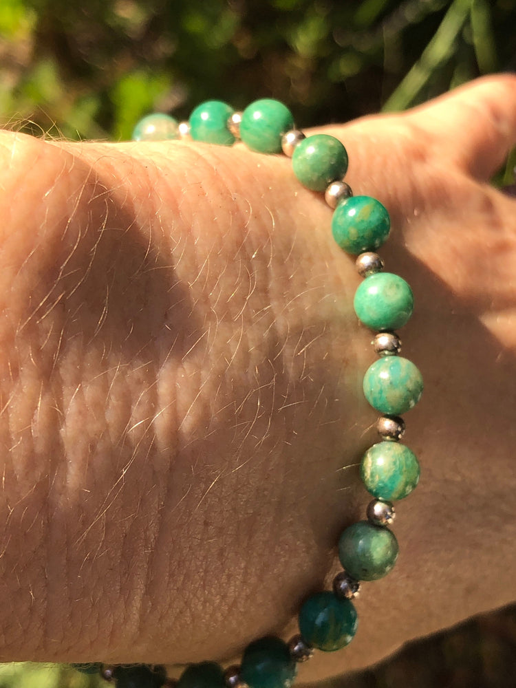 Beautiful Amazonite Gemstone beaded bracelet sterling silver beads and clasp 925