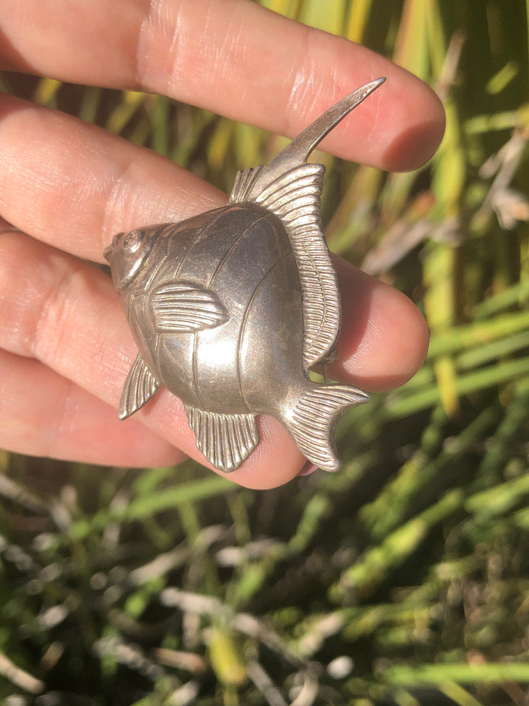 Vintage sterling silver angel fish brooch Tropical