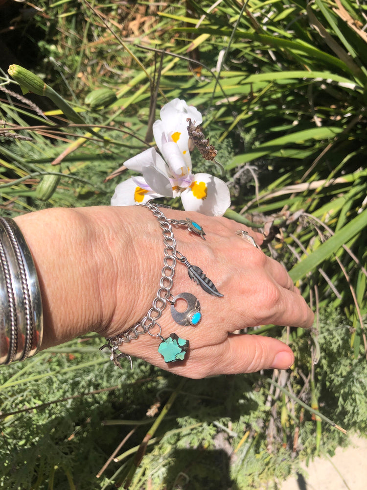 Vintage Native American Indian charm bracelet sterling silver turquoise gemstone southwestern