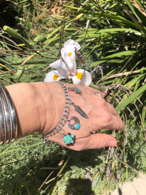Vintage Native American Indian charm bracelet sterling silver turquoise gemstone southwestern