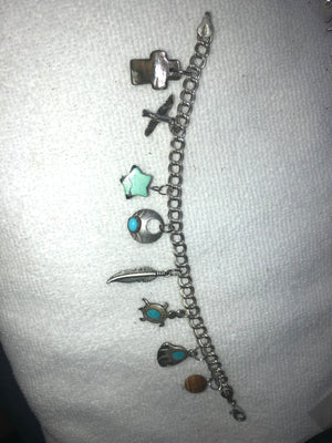 Vintage Native American Indian charm bracelet sterling silver turquoise gemstone southwestern