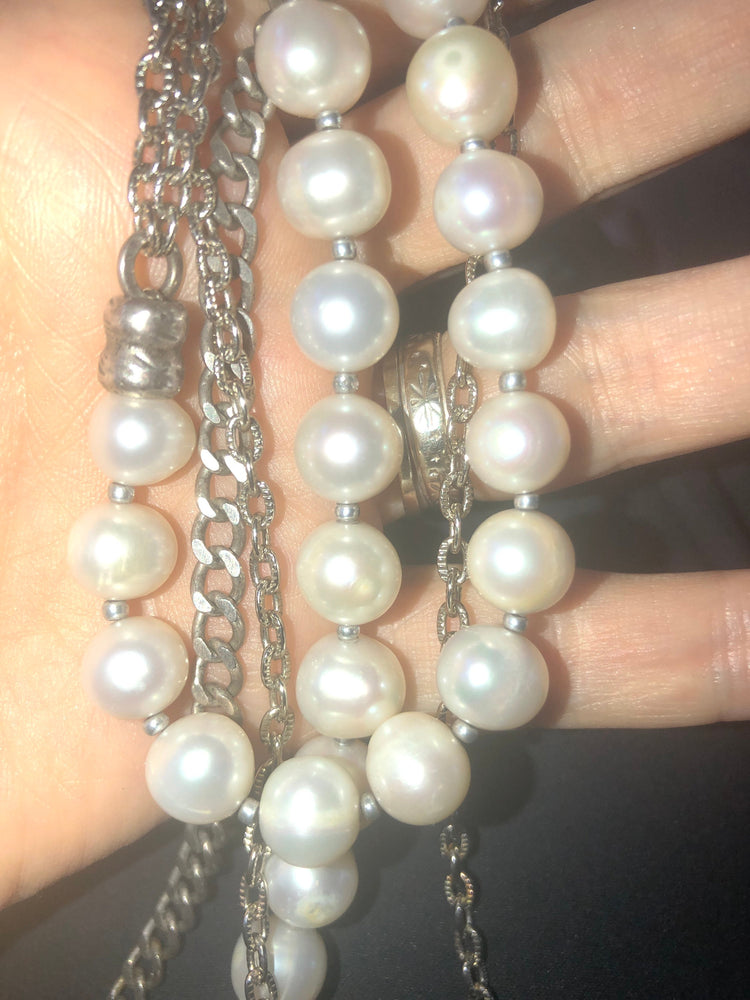 Beautiful Genuine pearl three strand necklace by Sea Madar Eliasaf designer long!! 26 inch and longer
