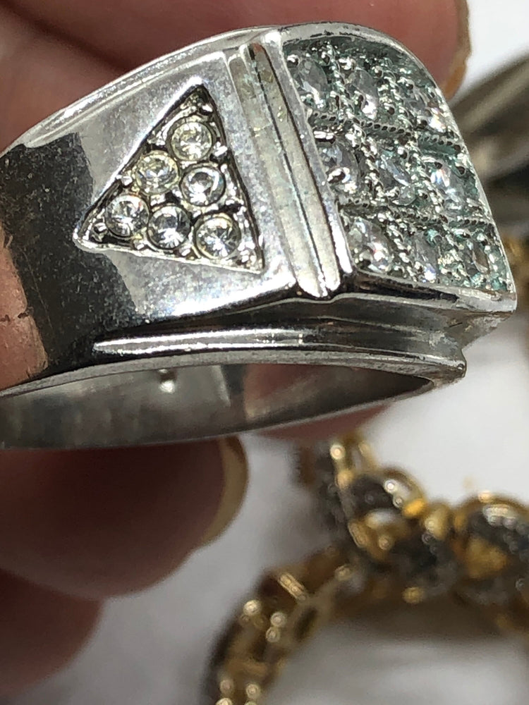 Vintage men’s cz ring statement 10.75 silver tone