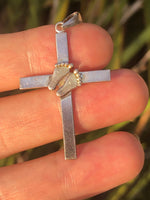 Vintage sterling silver crucifix cross pendant for a necklace gold foot prints 925 free shipping!