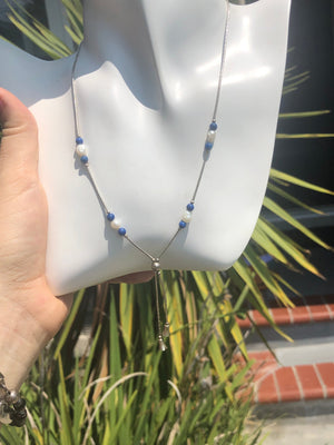 Vintage southwestern liquid sterling silver tassels lapis lazuli pearls Necklace jewelry free shipping!