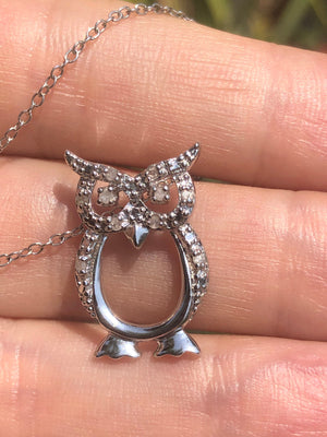 Adorable sterling silver owl 10 Genuine diamonds Necklace chain unique and adorable Free shipping!