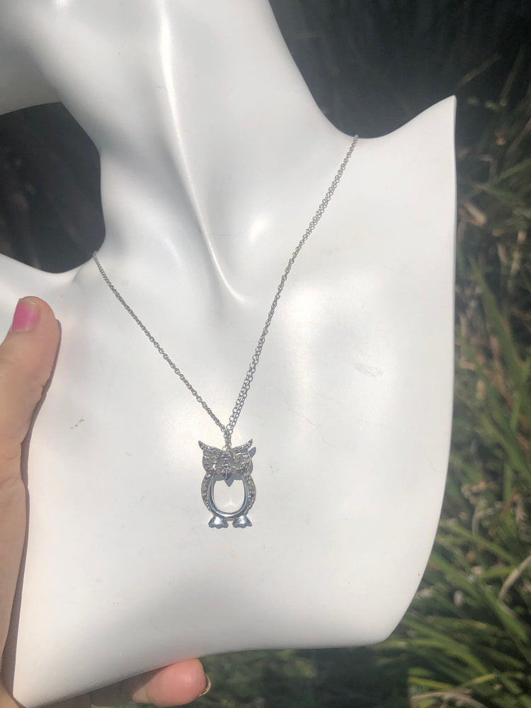 Adorable sterling silver owl 10 Genuine diamonds Necklace chain unique and adorable Free shipping!