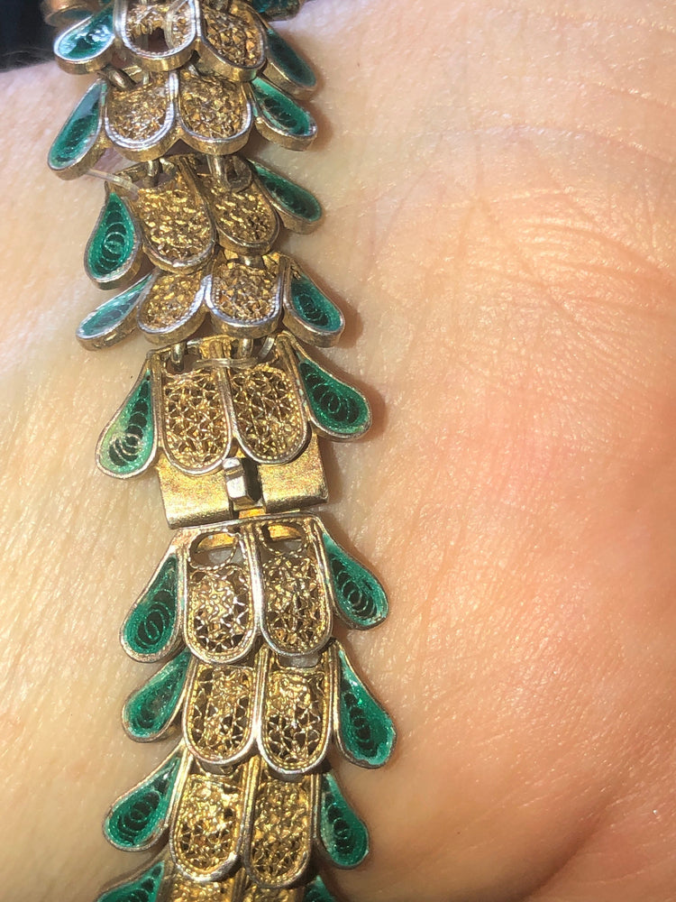 Vintage antique designer Alioto Adriana 800 silver gold Vermeil cloisonné enamel filigree bracelet Genoa Italy rare *needs repair* wearable