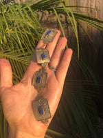 Beautiful lapis lazuli Silver tone bracelet appears tribal vintage