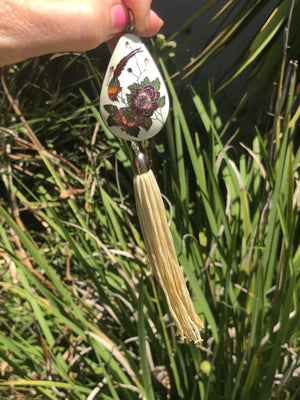 Beautiful Chinese cloisonné enamel puffy pendant 4 necklace with tassels pheasant flowers large Free shipping