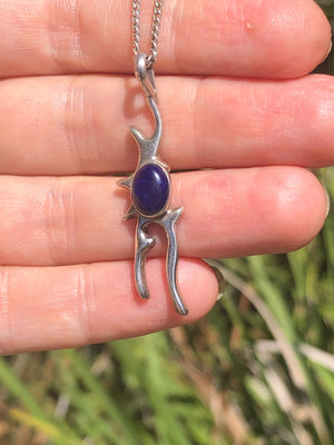 Vintage Native American Pendant Necklace Navajo Sterling Silver LD Lowell Draper Southwestern Lapis Lazuli