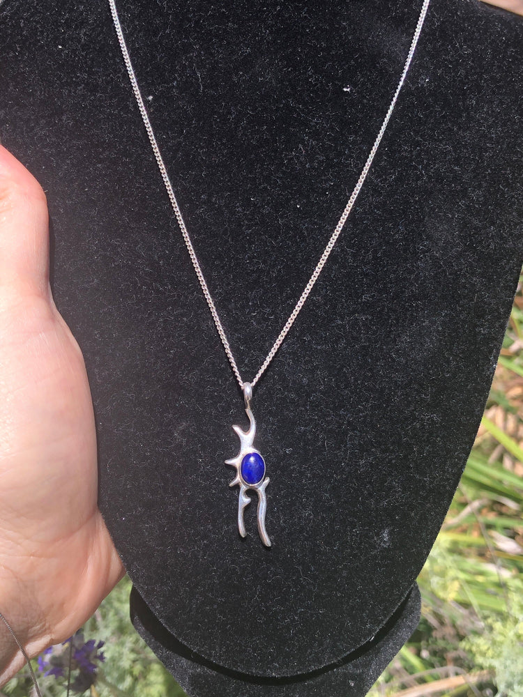 Vintage Native American Pendant Necklace Navajo Sterling Silver LD Lowell Draper Southwestern Lapis Lazuli