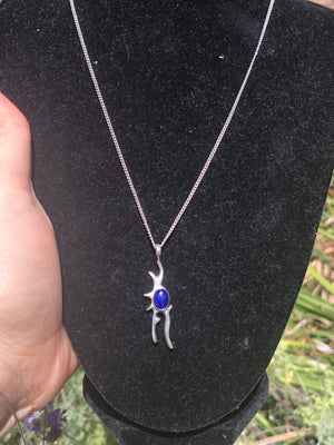 Vintage Native American Pendant Necklace Navajo Sterling Silver LD Lowell Draper Southwestern Lapis Lazuli