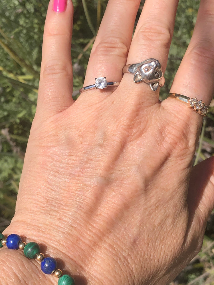 Vintage antique Sterling silver solitaire genuine zirconia gemstone Engagement/wedding ring size 7 Free shipping!